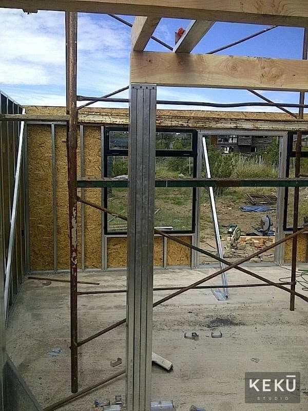 Detalle del entrepiso y la estructura de madera